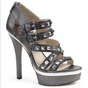 Silver and Black Platform Sandals with Adjustable Straps